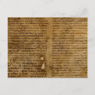 Parchmenttext med antik handstil, gammalt papper vykort