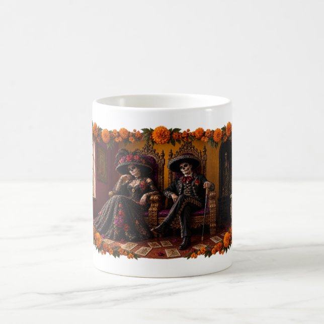 Pareja Calavera – Día de los Muertos Kaffe kopp (Center)