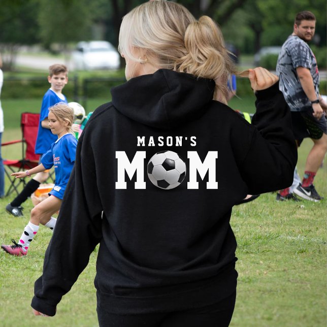 Parentärssvart syskon Mamma Barn Namn T Shirt (Soccer Mom Kid's Name Parent Black Hoodie
)