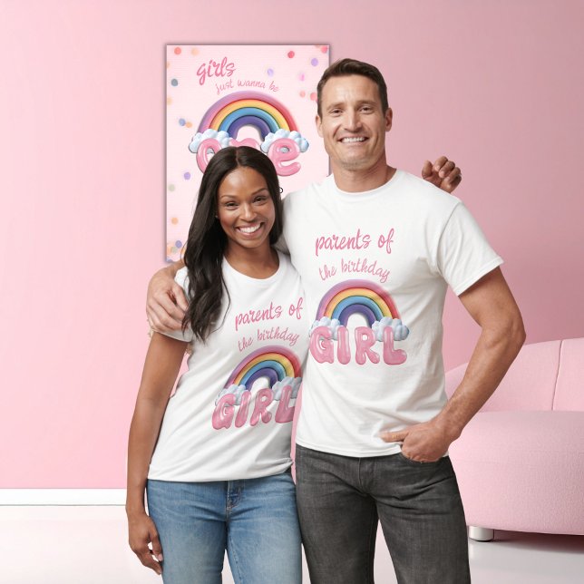 Parents Birthday Girl Rainbow First Birthday T Shirt (Skapare uppladdad)