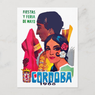 Paret i Cordoba, Spanien, på festival, vintage res Vykort