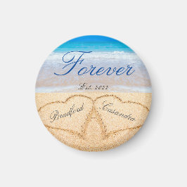 Paret namn i hjärtan i sand kustminne magnet