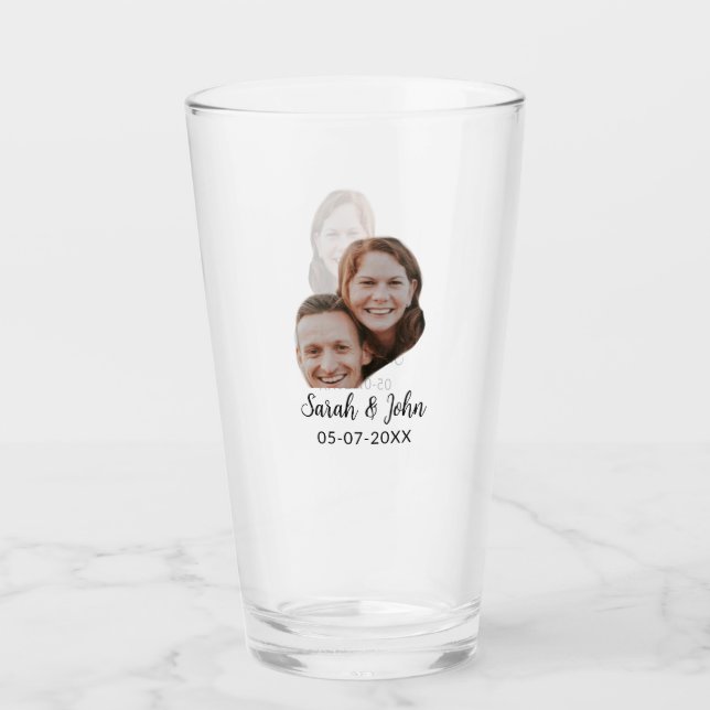 Parfoto lägg till namn datum enkel bröllop  glaskopp (Framsida)