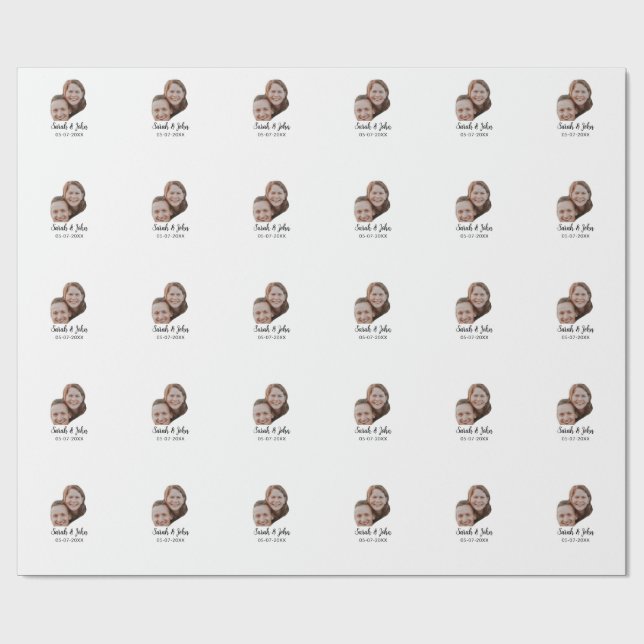 Parfoto lägg till namn datum enkel bröllop  presentpapper (Platt)