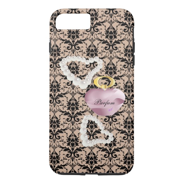Parfum & Pearls Taupe Damask iPhone7PlusTough Fodr Case-Mate iPhone Skal (Baksida)