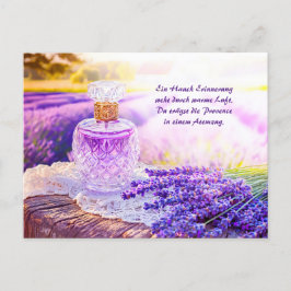 Parfym Flaska i Blooming Lavender Fält Helg Vykort