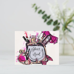 Parfym, rödläppstift och högvärdig skon vykort