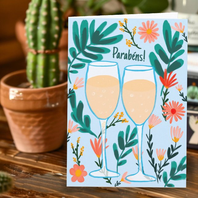 Parfymerbar Gnistrande Champagne Bröllop Förlovnin Kort (Parabens Sparkling Champagne Casamentos Noivado Card Cartão Parabéns de Noivado Champanhe Flores)
