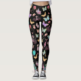 Parfymflaskor, blommor, fjärilar akvarell leggings