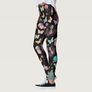Parfymflaskor, blommor, fjärilar akvarell leggings