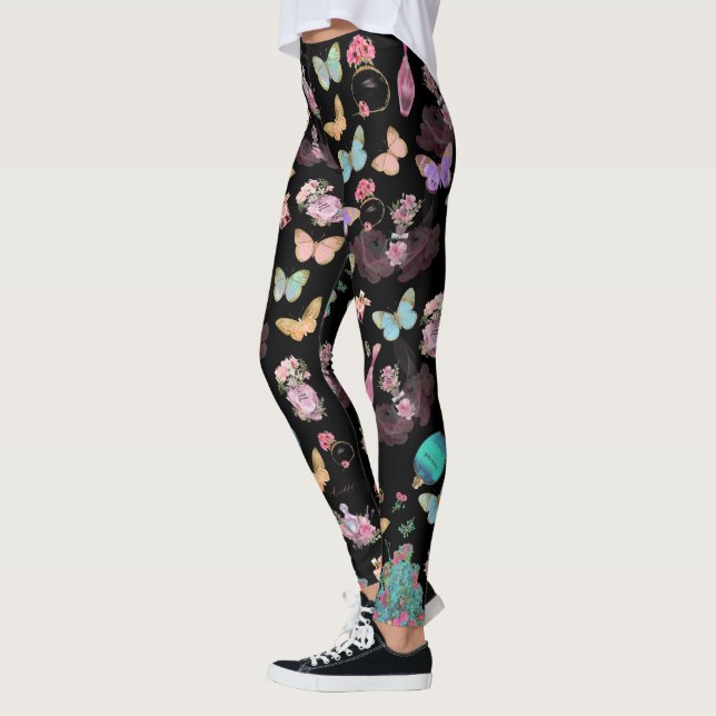 Parfymflaskor, blommor, fjärilar akvarell leggings (Vänster)