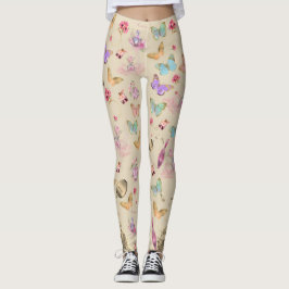 Parfymflaskor, blommor, fjärilar akvarell leggings