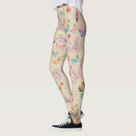 Parfymflaskor, blommor, fjärilar akvarell leggings