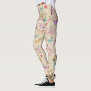 Parfymflaskor, blommor, fjärilar akvarell leggings