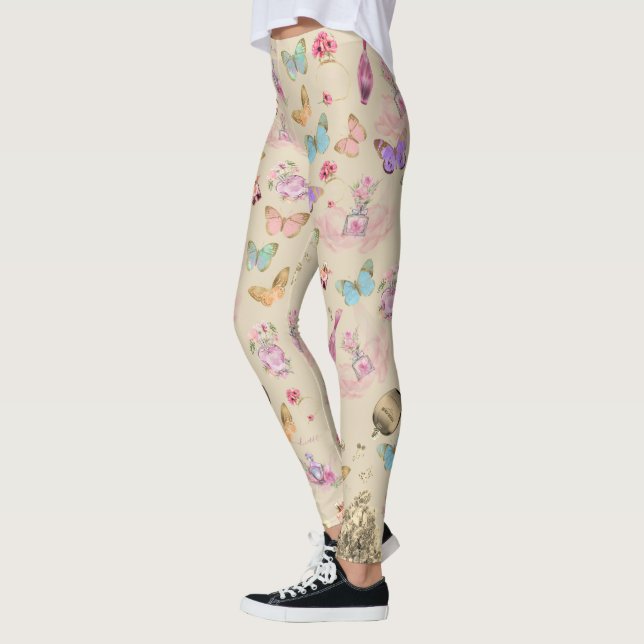 Parfymflaskor, blommor, fjärilar akvarell leggings (Vänster)