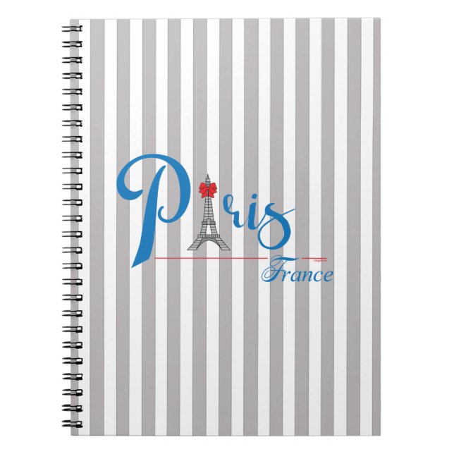 PariEiffel Torn Blue Text Bow Anteckningsbok (Framsidan)