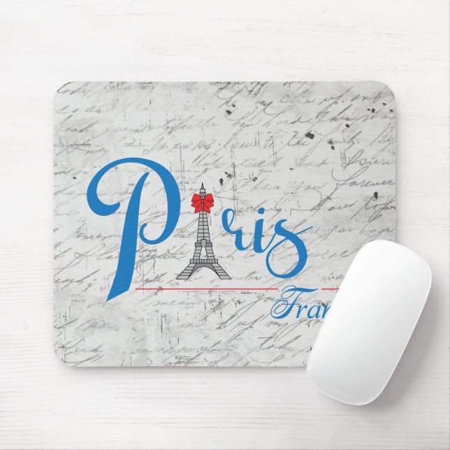 PariEiffel Torn Blue Text Bow Musmatta (Med mus)
