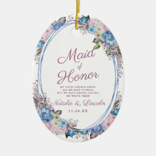 Pariesisk charmblått och Rosa Maid of honor-citat Julgransprydnad Keramik