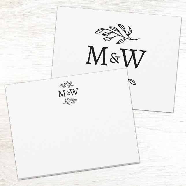 Parinitialer Botanisk Elegans Anteckningskort (Couple monogram initials personalized botanical line are notecards)