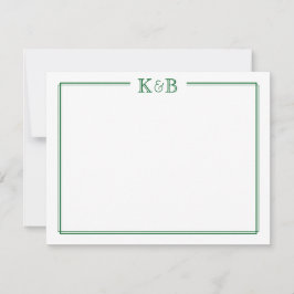 Parinitialer Nygifta Monogram Grönt Anteckningskort