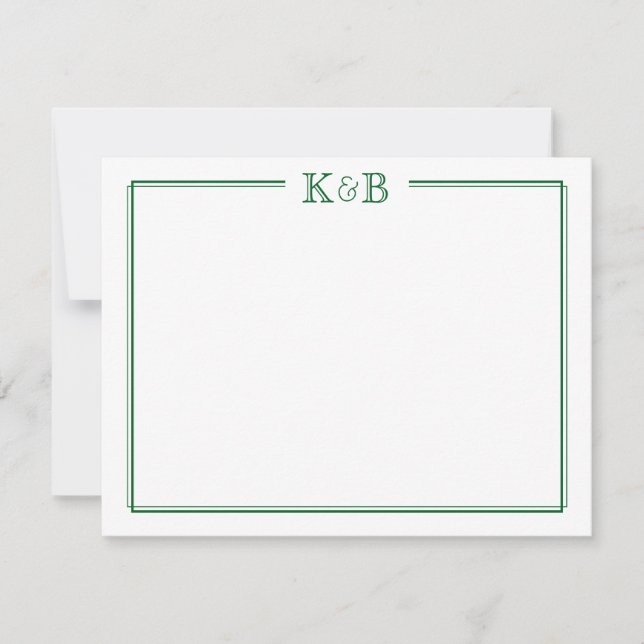 Parinitialer Nygifta Monogram Grönt Anteckningskort (Framsida)