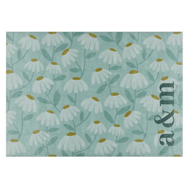 Parinitialer Tealblå & Olivgrön Blommig Mönster (Framsidan)