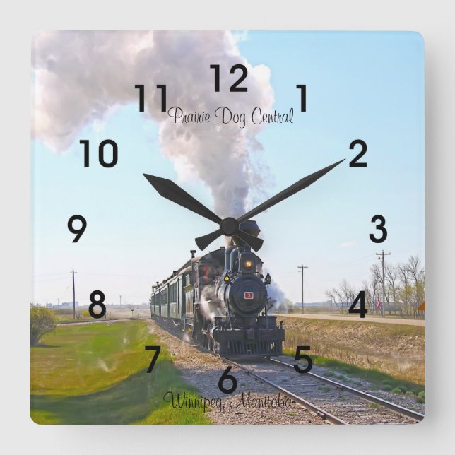 Paririe Hund Central Steam Engine #3 Square Clock Fyrkantig Klocka (Framsida)
