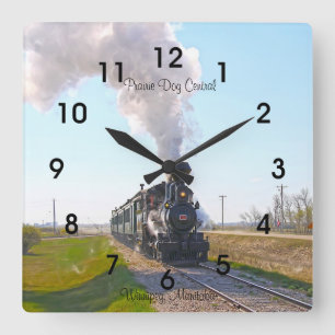 Paririe Hund Central Steam Engine #3 Square Clock Fyrkantig Klocka