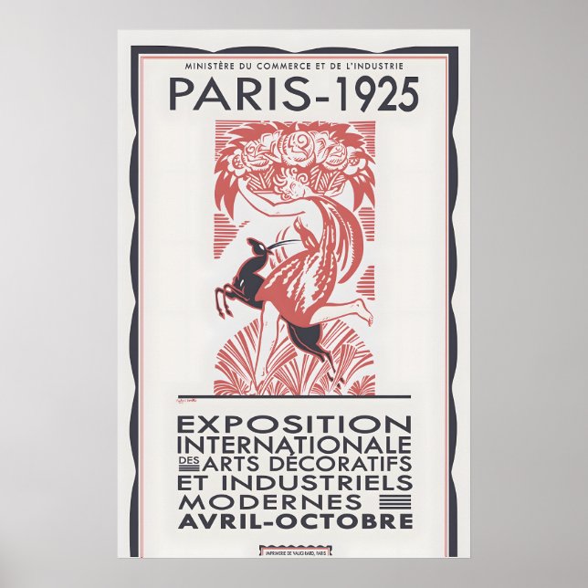 Paris 1925 Art Deco Exhibition Poster Framed or (Framsidan)