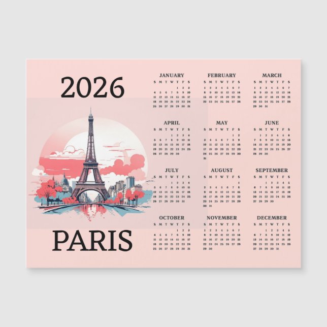 Paris 2026 Kalender Magnetkort (Framsida)