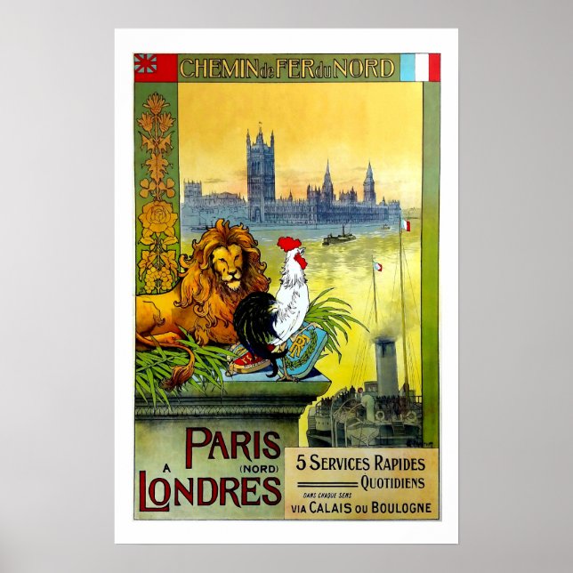 Paris a Londres,Chemin de Fer du Nord,Travel Poster (Framsidan)