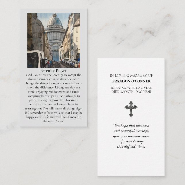 Paris akvarell scen röd blå gul bönkort visitkort (Fram/baksida)