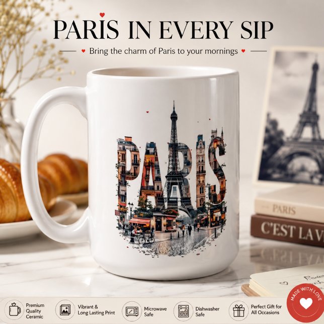 Paris älskar stad  full färg |  t-shirt  kaffemugg (Skapare uppladdad)