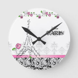 Paris Anpassningsbar Clock Rosa ros Rund Klocka
