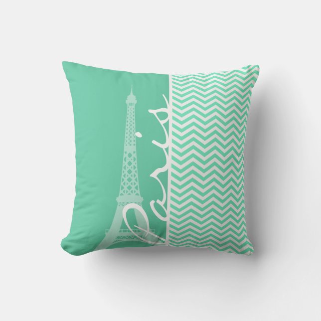 Paris, Aquamarine Chevron Kudde (Framsida)