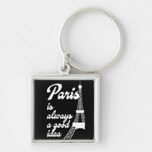 Paris är alltid en bra idé fyrkantig silverfärgad nyckelring