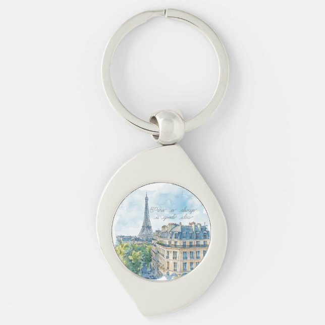 Paris är alltid en bra idé Pass Swirl Silverfärgad Nyckelring (Framsidan)