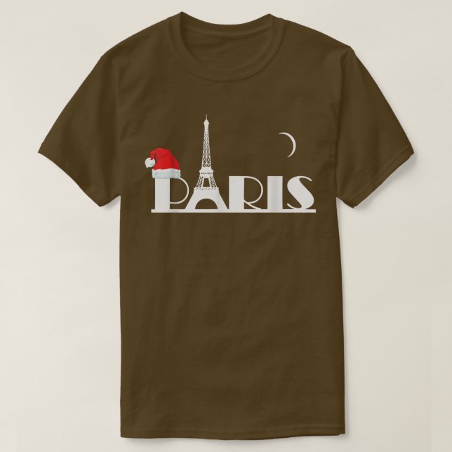 Paris at night and the Eiffel Tower with Santa hat T Shirt (Design framsida)