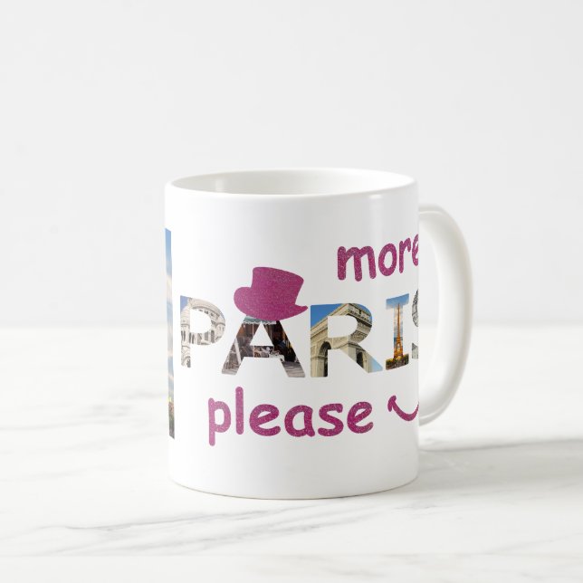 Paris Attraktion Mer Paris Snälla Rosa Glitter Kaffemugg (Framsida höger)