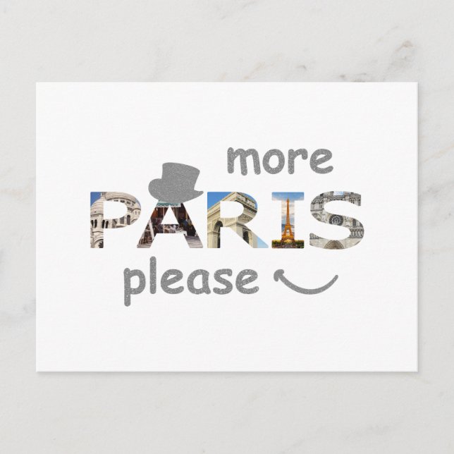 Paris Attraktion mer Paris Snälla Silver Glitter Vykort (Framsida)