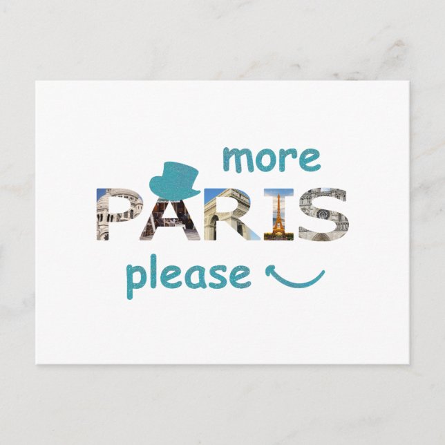 Paris Attraktioner Mer Paris Snälla Blått Glitter Vykort (Framsida)