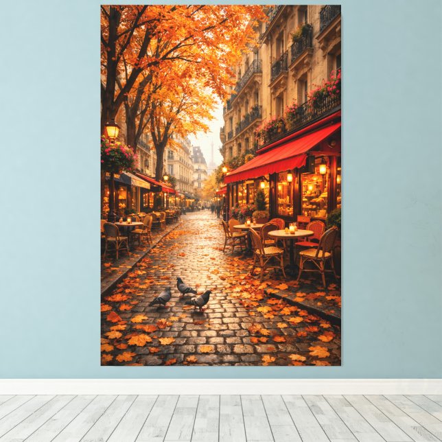 Paris Autumn Café Street – Warm Fall Canvas Art (Insitu (trägolv))