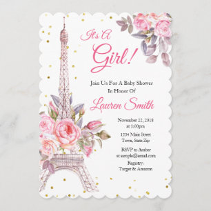 Paris Baby Shower-inbjudan Eiffel Torn Inbjudningar