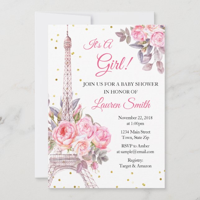 Paris Baby Shower-inbjudan Eiffel Torn Inbjudningar (Framsida)