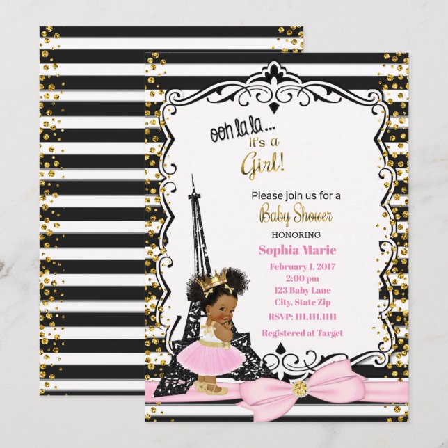 Paris Baby Shower-inbjudan etnisk Inbjudningar (Fram/baksida)