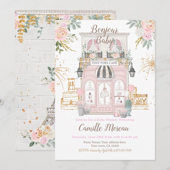 Paris Baby Shower Inbjudningar (Fram/baksida)
