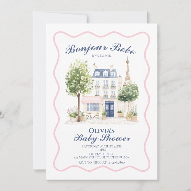 Paris Baby Shower Parisisk Café Te-fest Inbjudningar (Framsida)