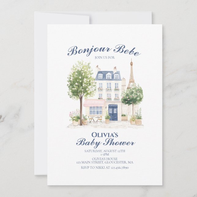 Paris Baby Shower Parisisk Café Te Party Inbjudningar (Framsida)