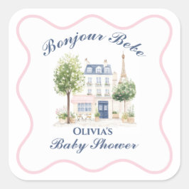 Paris Baby Shower Parisisk Café Tekvart Fyrkantigt Klistermärke