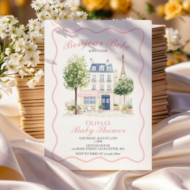 Paris Baby Shower Parisisk Café Tekvart Inbjudningar (Skapare uppladdad)